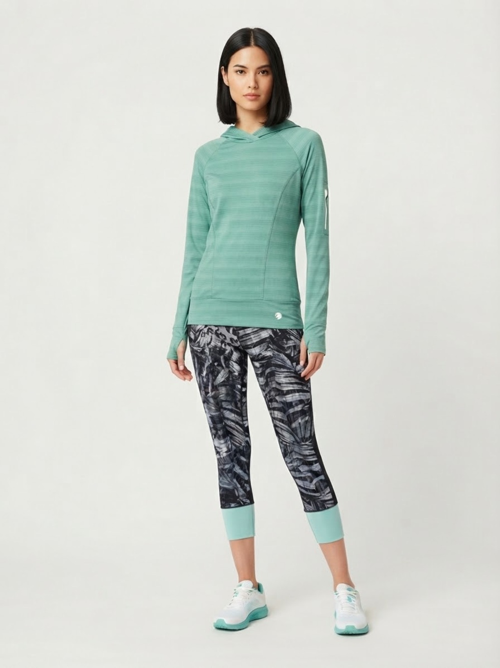 MPG Sport 2pc Activewear Set - Mint Running Hoodie & Tropical Crop Legging Small